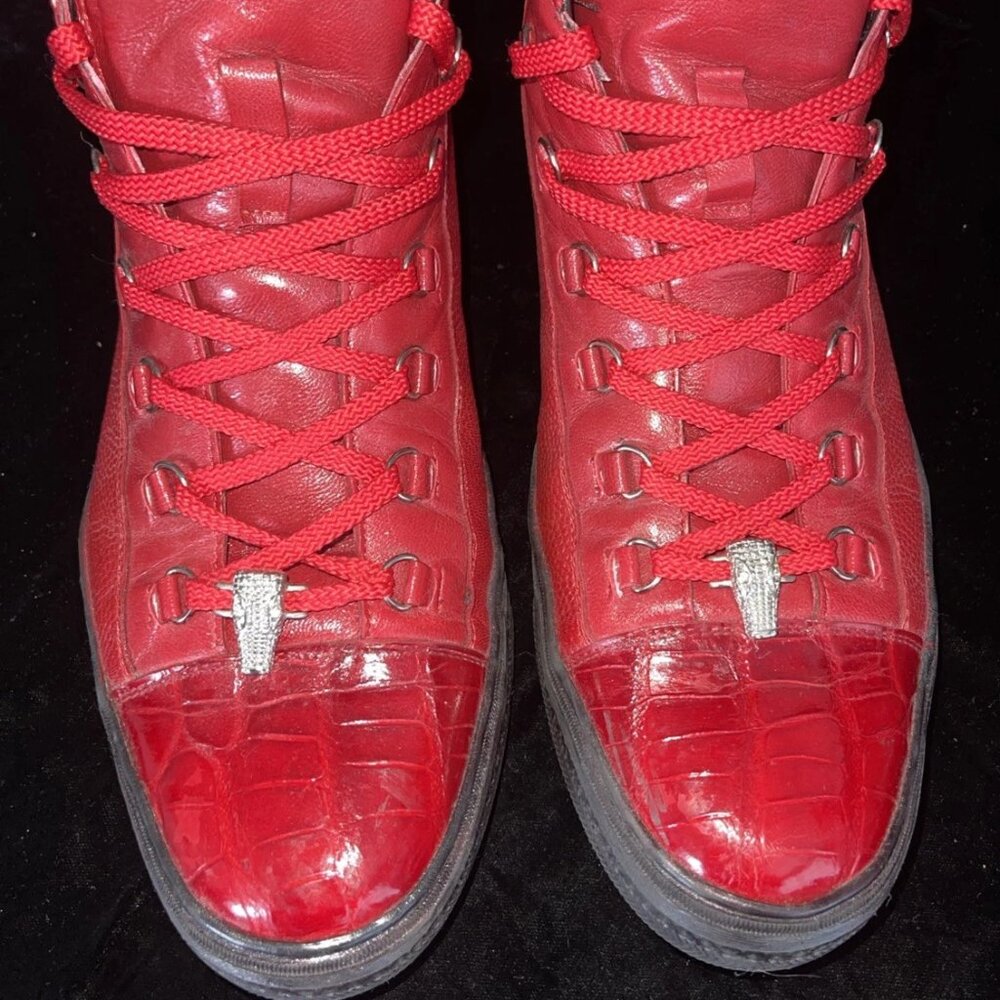 Belvedere Studio Sneakers Shoes Crocodile Croc Metal Red Mens 11.5